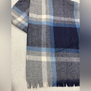 Men's Blue and Gray Plaid Scarf 100% wool